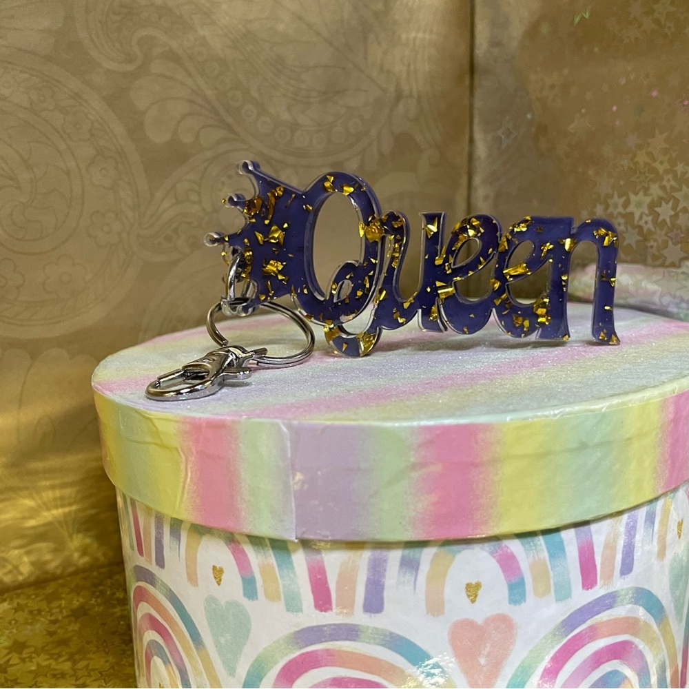 Queen Key Chain / Purse Charm Purse / Gold Sparkle - Picture 3 of 8